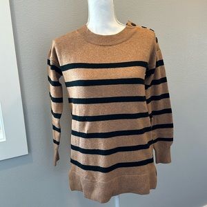 Loft, striped sweater with button shoulder detail